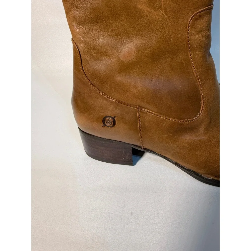 Born Boots‎ Women's 7.5 Leather Knee High Tan Brown Side Zip Block Heel